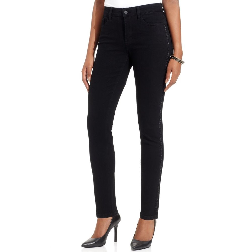 NYDJ New Jeans Jewel Stud Embellished Seam Skinny BLACK Jeggings Women's 4